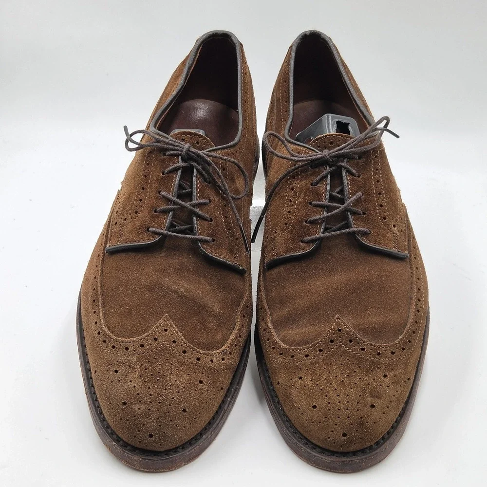 Allen Edmonds Shoes Mens Size 9.5 EEE Brown Suede Wingtip Brogue Oxford Dress